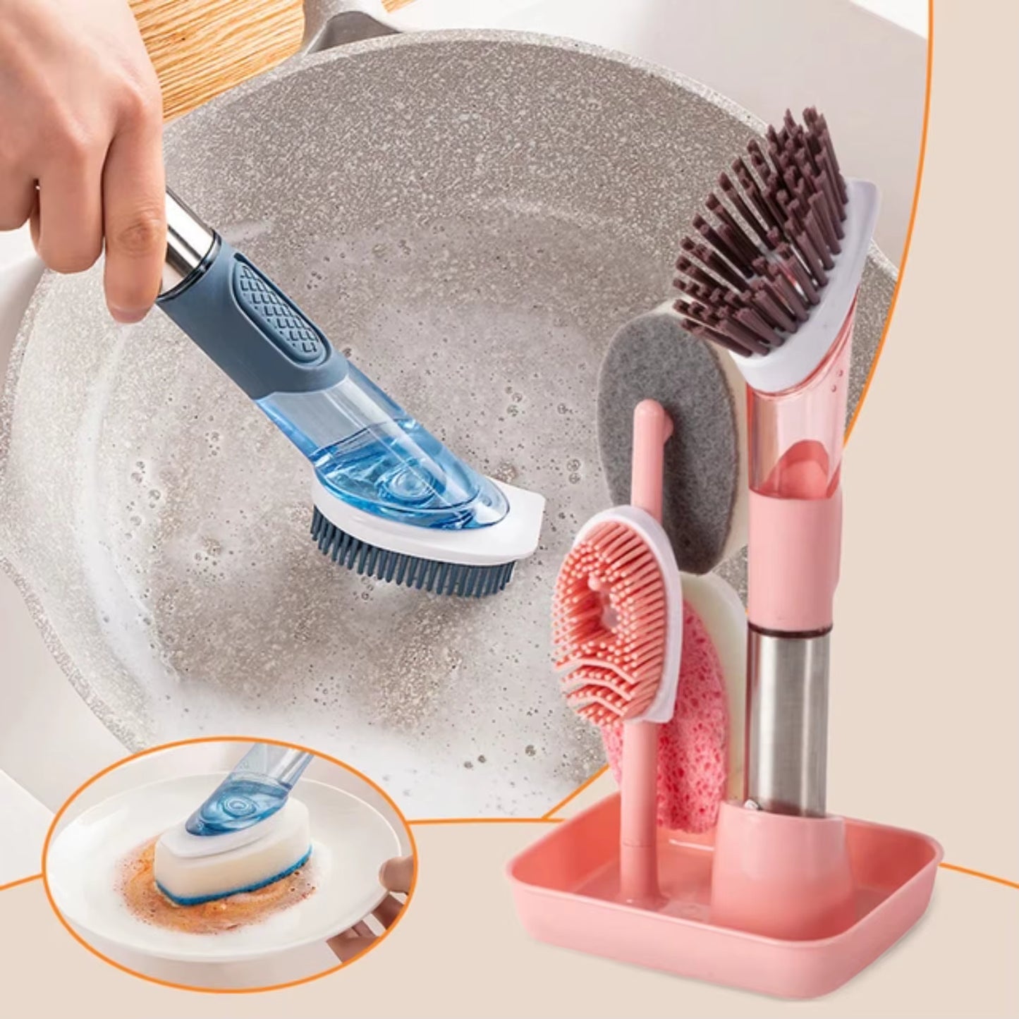 Soap Dispensing Dish Brush Set