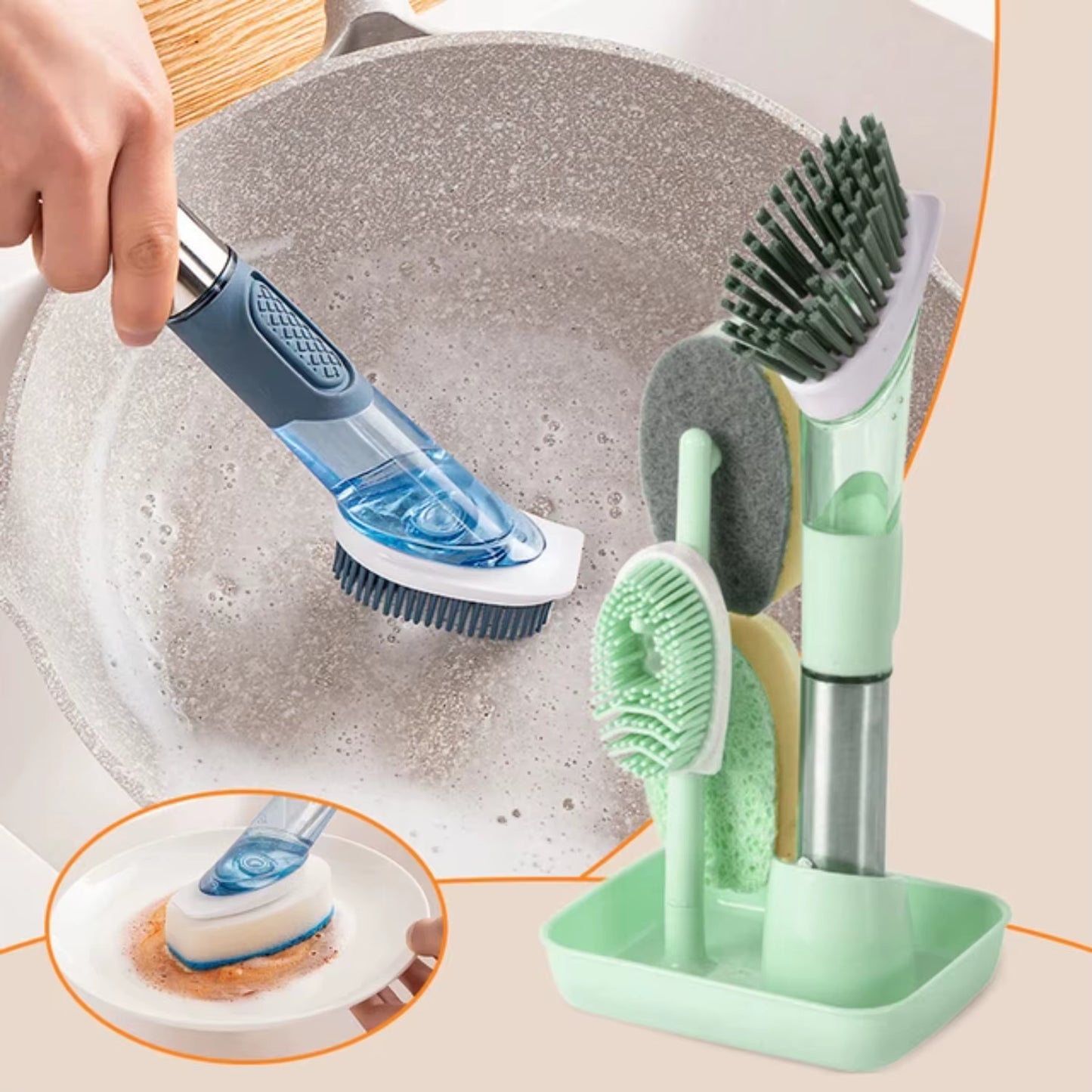 Soap Dispensing Dish Brush Set